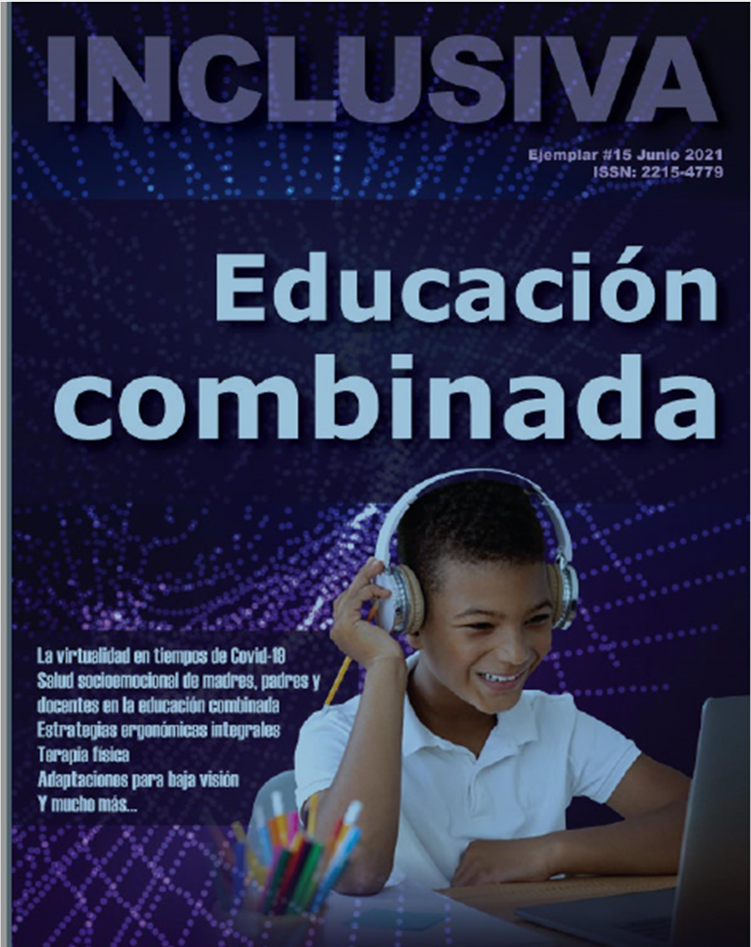 Portada revista INCLUSIVA con foto de niño estudiante sonriendo frente a computadora
